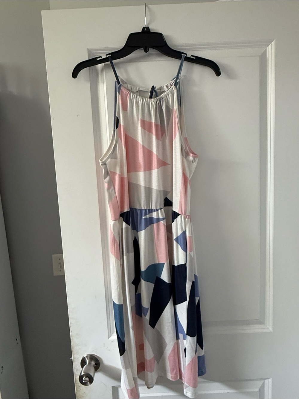 Sleeveless Abstract Print Midi Dress in Pink & Blue